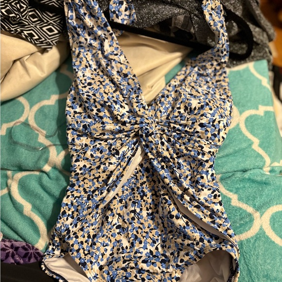 michael kors one piece swimsuit size 6 dots blue gray black - Picture 1 of 8
